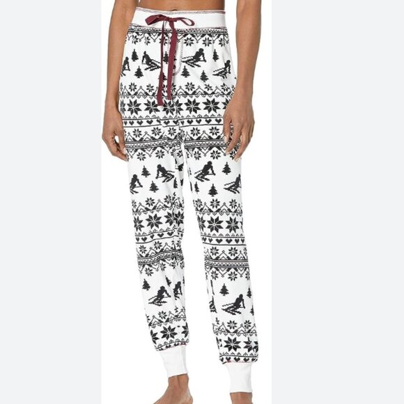 PJ Salvage Elastic Waist Draw String Snowflake Ski Print Long Lounge Sleep Pants - Picture 9 of 9